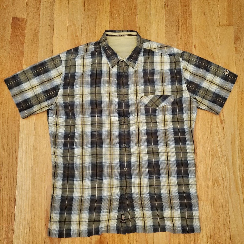 Vintage Kuhl Shirt Mens Large Earth Tone Plaid Short Sleeve Button Up Normcore